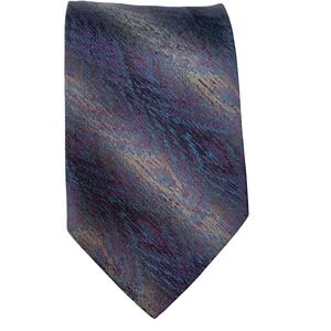 Krizia Made in Italy 100% Silk Abstract Textured Grains Necktie Purple Blue Gold